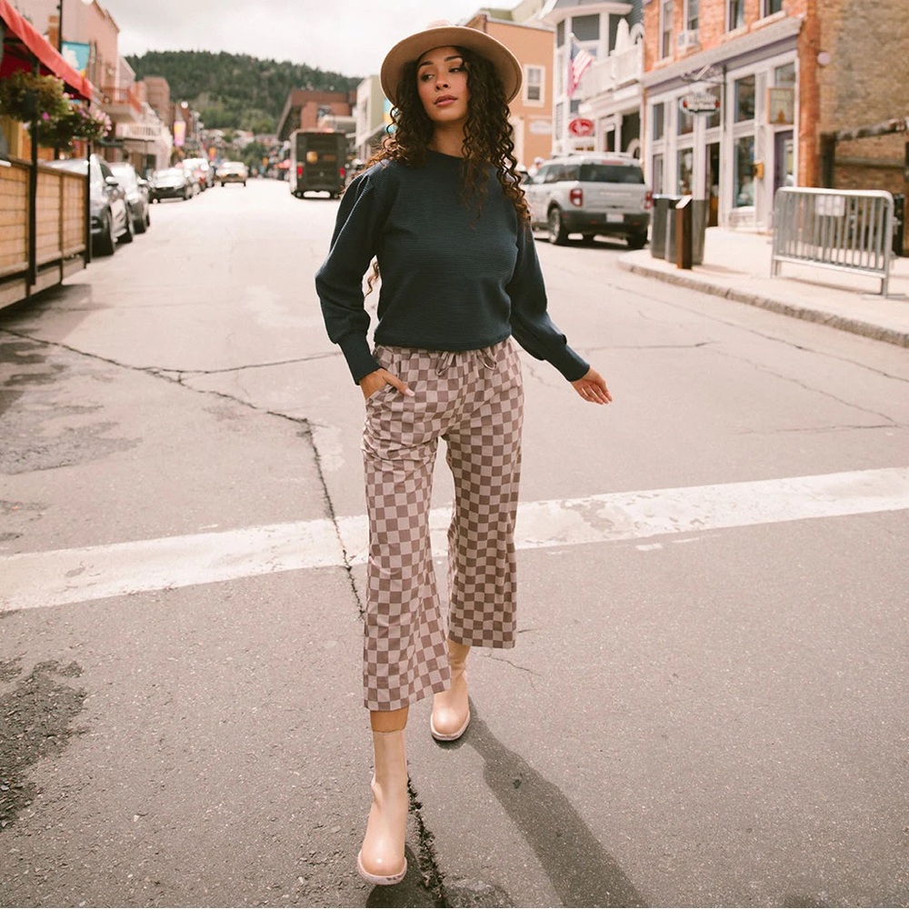 NWT Albion Fit Audrey Wide Leg Pants, Brown Checkers